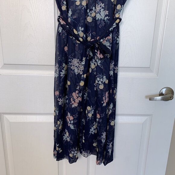 Tribute Robe Size 22 Blue Floral Sheer Button Short Sleeve House Dress - Picture 3 of 13